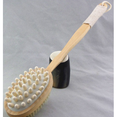 2-in-1 Long Handle Deluxe Natural Bristle Wooden Bath Body Massage Back Brush, Best Spa Skin Body Brush