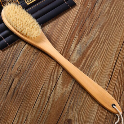 Natural Wooden Bath Brush with Long Reach Handle Handled Wood Shower Scrubber