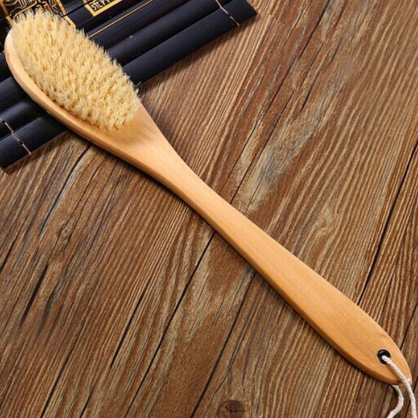 Natural Wooden Bath Brush with Long Reach Handle Handled Wood Shower Scrubber